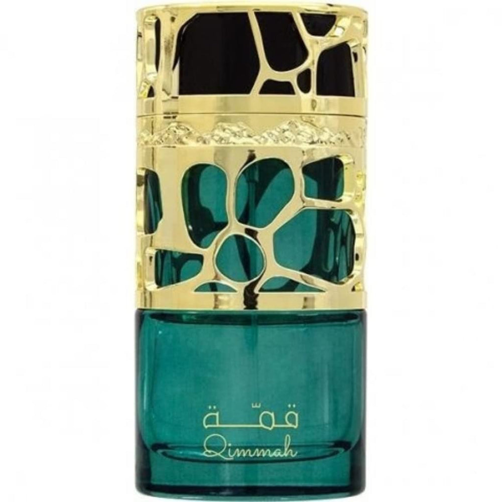 Lattafa Qimmah heart notes of myrrh and amber, adding warmth for evenings.