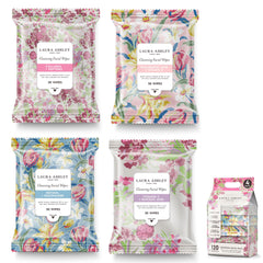Laura Ashley facial wipes remove makeup quickly for a refreshed look.