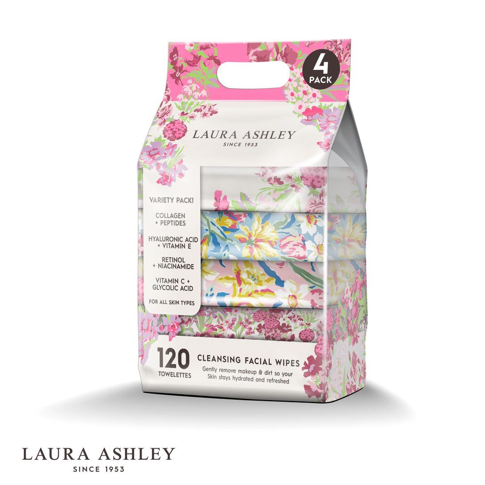Laura Ashley collagen peptides wipes provide a firmer feel after cleansing.