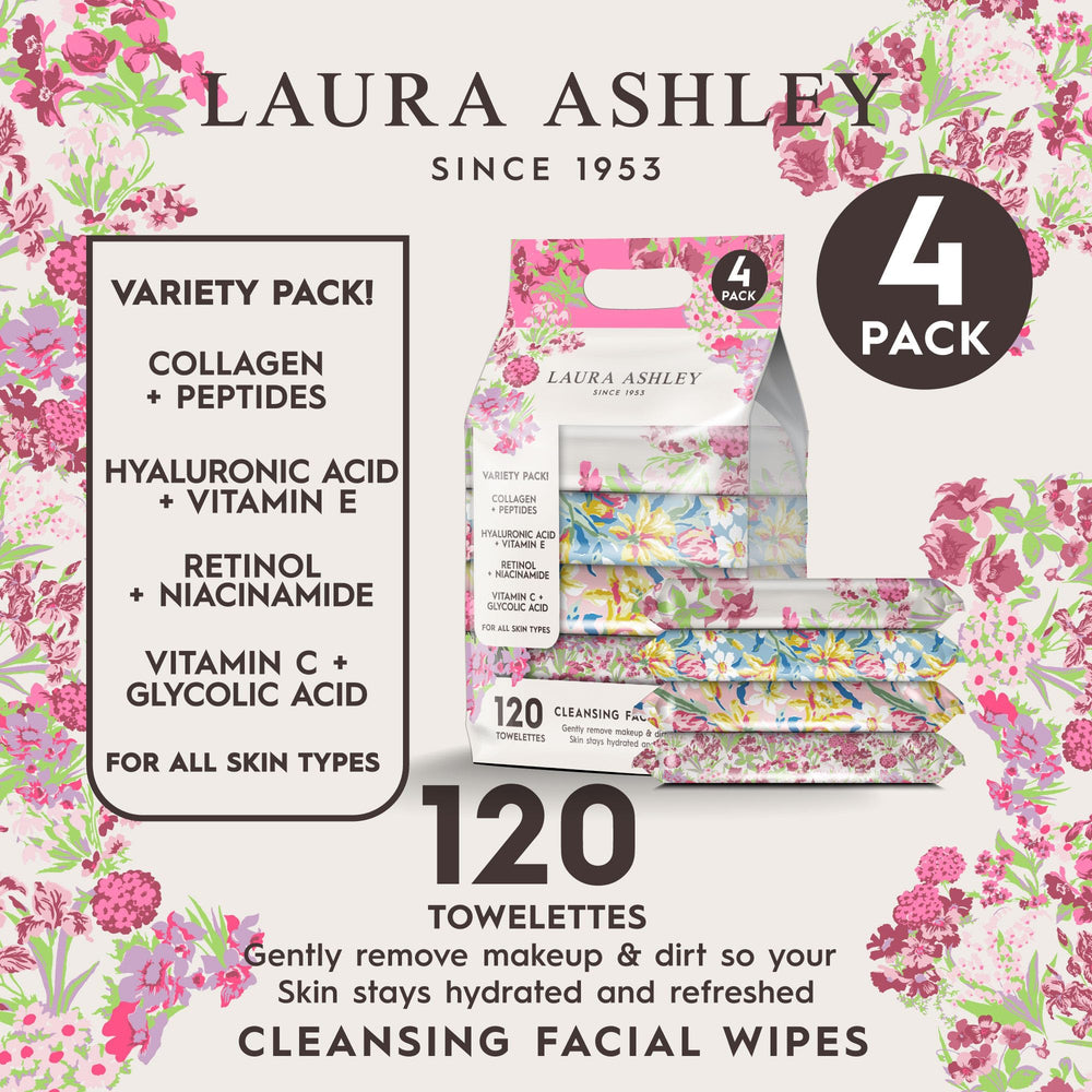 Laura Ashley face wipe texture close-up showing gentle cleansing action.