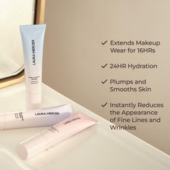 Laura Mercier Pure Canvas Primer skin swatch shows blurring and smoothing on the surface.