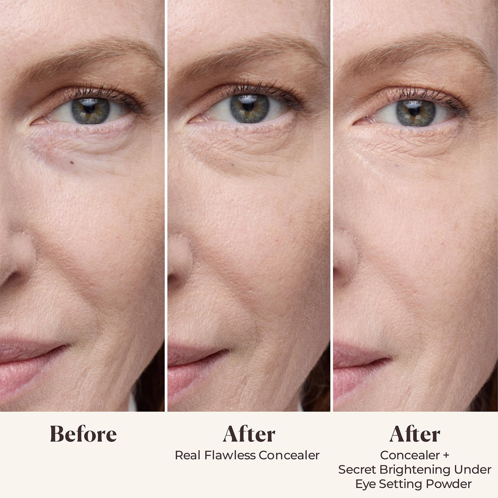 Laura Mercier Secret Brightening powder compact closeup highlights peach and pink pigments brightening area