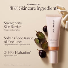 Daywear look showing dewy finish from Laura Mercier tinted moisturizer.