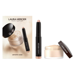 Laura Mercier translucent powder packaging shown for all-day shine control and a soft matte finish.
