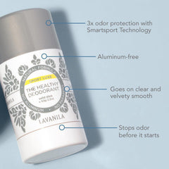 Lavanila aluminum-free deodorant packaging for travel and gym use.