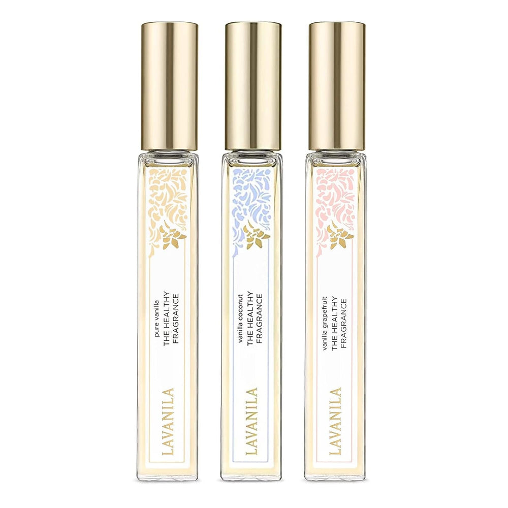Lavanila Vanilla Coconut roller bottle close-up for portable, long-lasting tropical aroma.