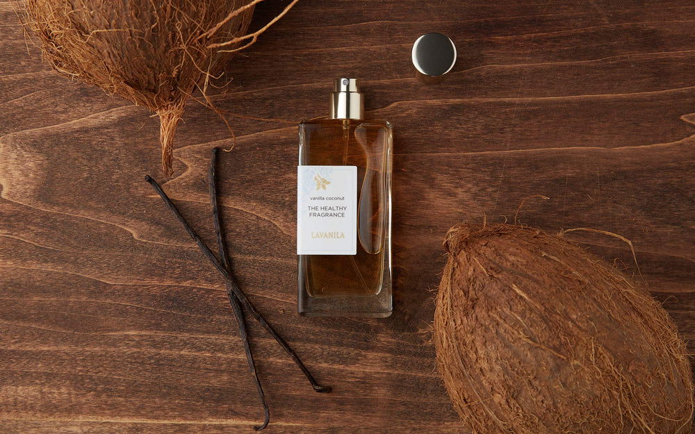 Lavanila Vanilla Coconut lifestyle image showing layering opportunities for vanilla scent.