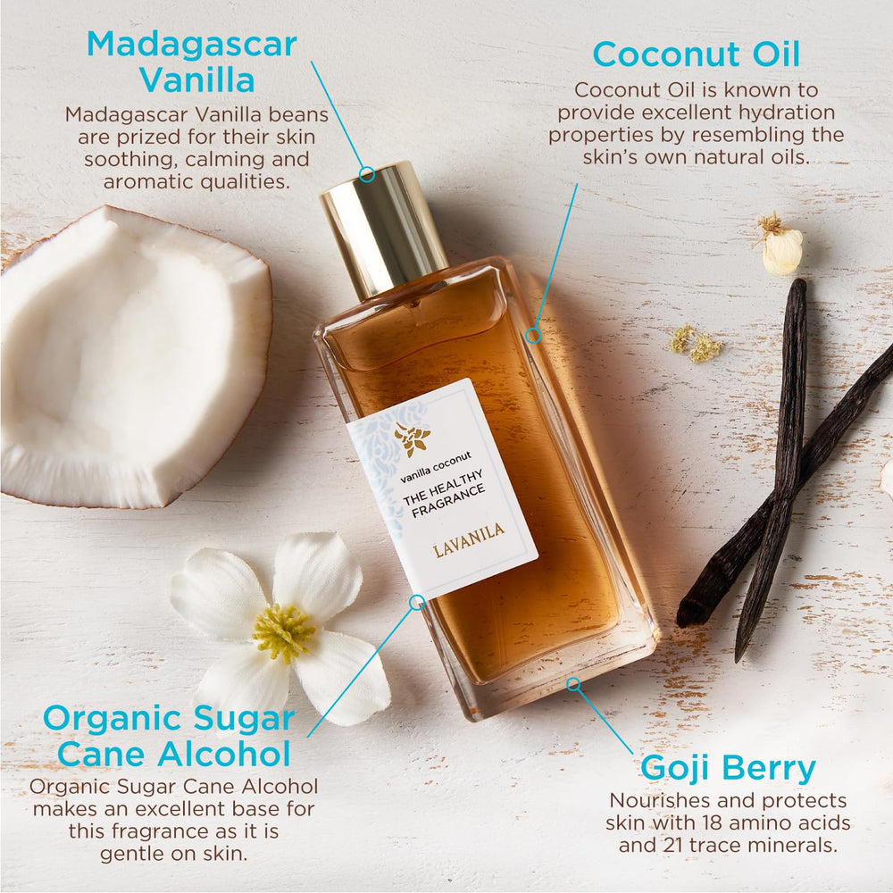 Lavanila Vanilla Coconut outer box emphasizing clean, natural fragrance made in the USA.