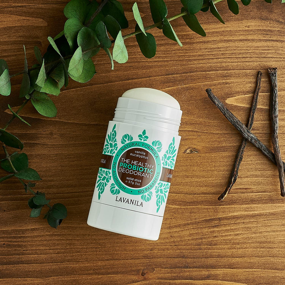 Lavanila vanilla-eucalyptus-deodorant-stick close-up reveals velvet-soft texture and smooth glide.