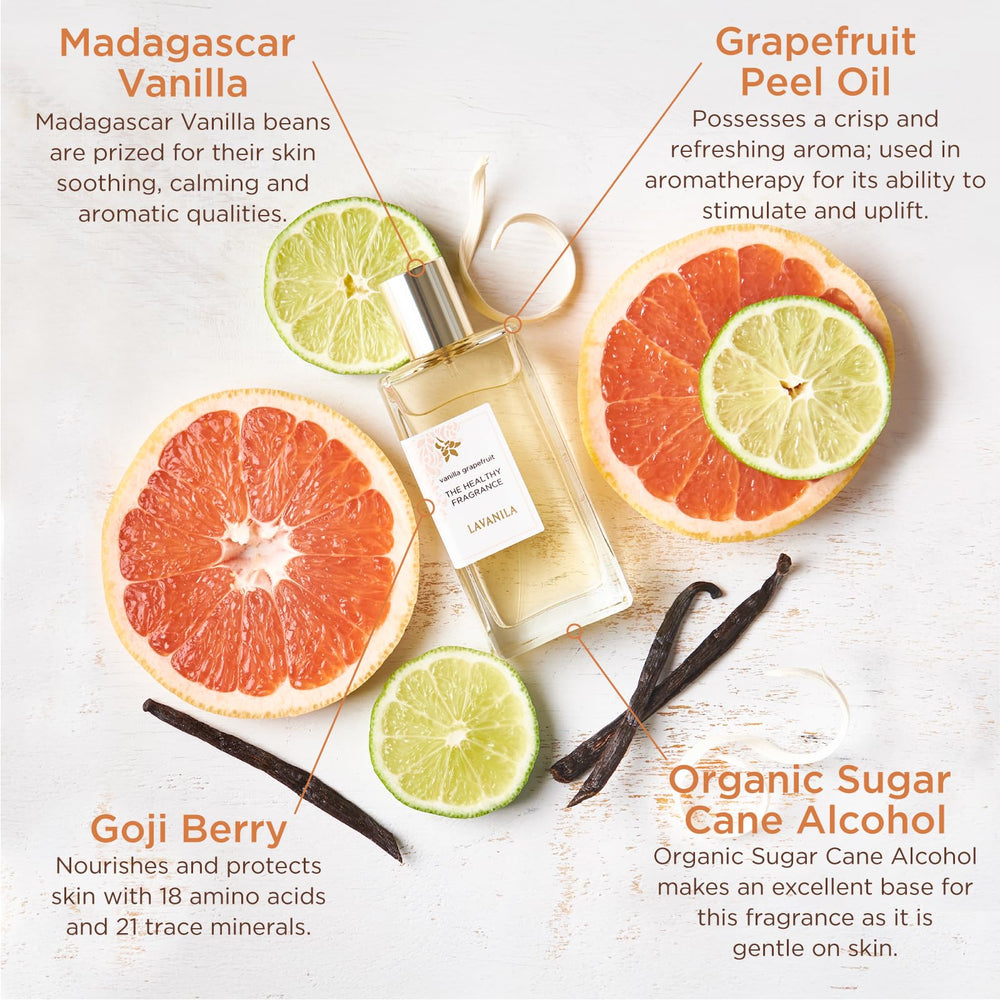 Lavanila Vanilla Grapefruit label closeup highlighting natural ingredients and branding