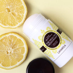 Lavanila Vanilla Lemon deodorant glide texture shown for a sheer finish.