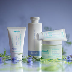 Lavido aromatic lavender body wash lather highlighting a soothing, spa-like cleanse.