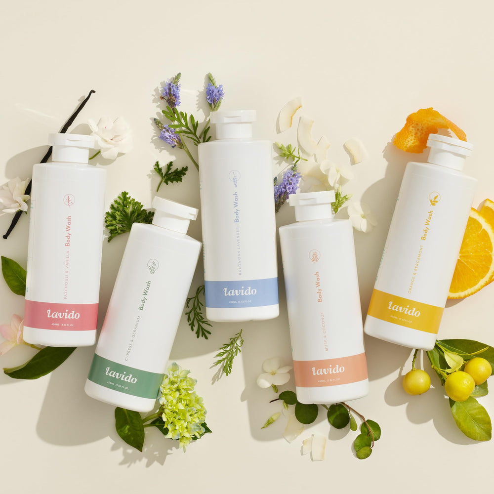 Lavido clean skin after wash with essential oils for calm, hydrated skin.