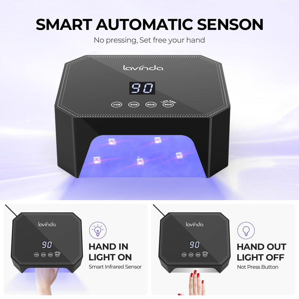 Lavinda 54W UV LED Nail Lamp with four timers for quick touches and long cures.