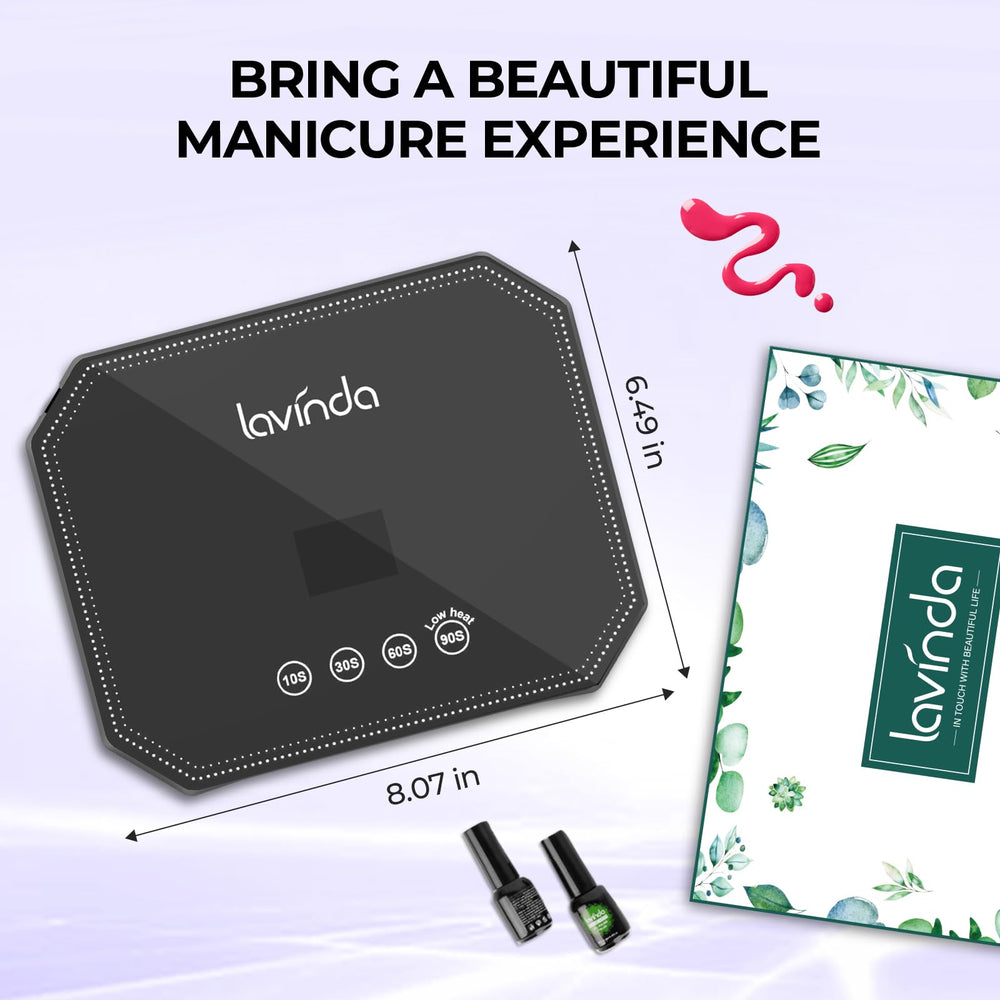 Lavinda for professional home use, compatible with base coats, top coats, and gels.