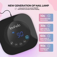 Lavinda UV nail lamp side view highlighting compact footprint for salon use.