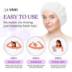 LAVIVIO No Rinse Shampoo Cap warmed in a microwave for spa-like waterless wash.