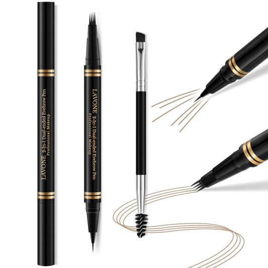 LAVONE Eyebrow Pen closeup showing 4-tip microblade for natural hair-like strokes