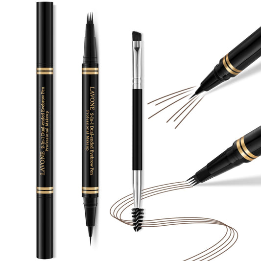 LAVONE Eyebrow Pen 4-tip microblade close-up shows natural hair-like strokes.