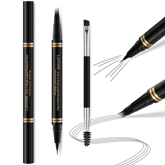 LAVONE Eyebrow Pen with 4-tip microblading creates natural hair-like strokes.