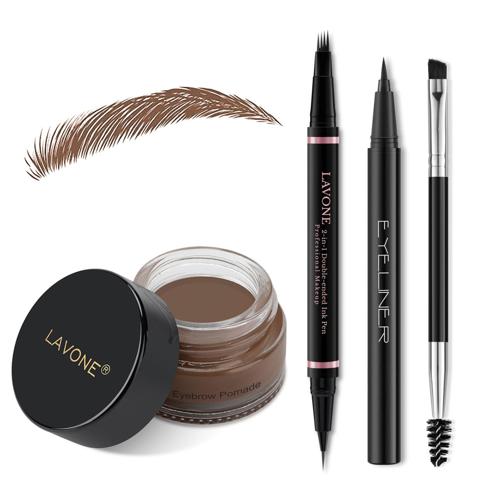 LAVONE eyebrow pen brunette with microblade strokes for natural brows.