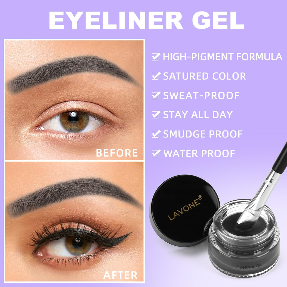 LAVONE angled eyeliner brush fits gel pots for smooth, controlled application.