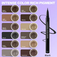 LAVONE liquid eyeliner pencil provides precise lines for sharp wings and bold looks.
