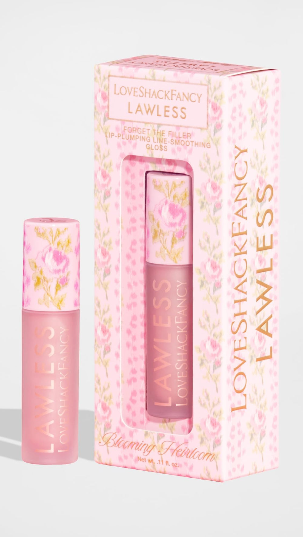 Lawless Forget The Filler gloss Blooming Heirloom pink tube for glossy hydration