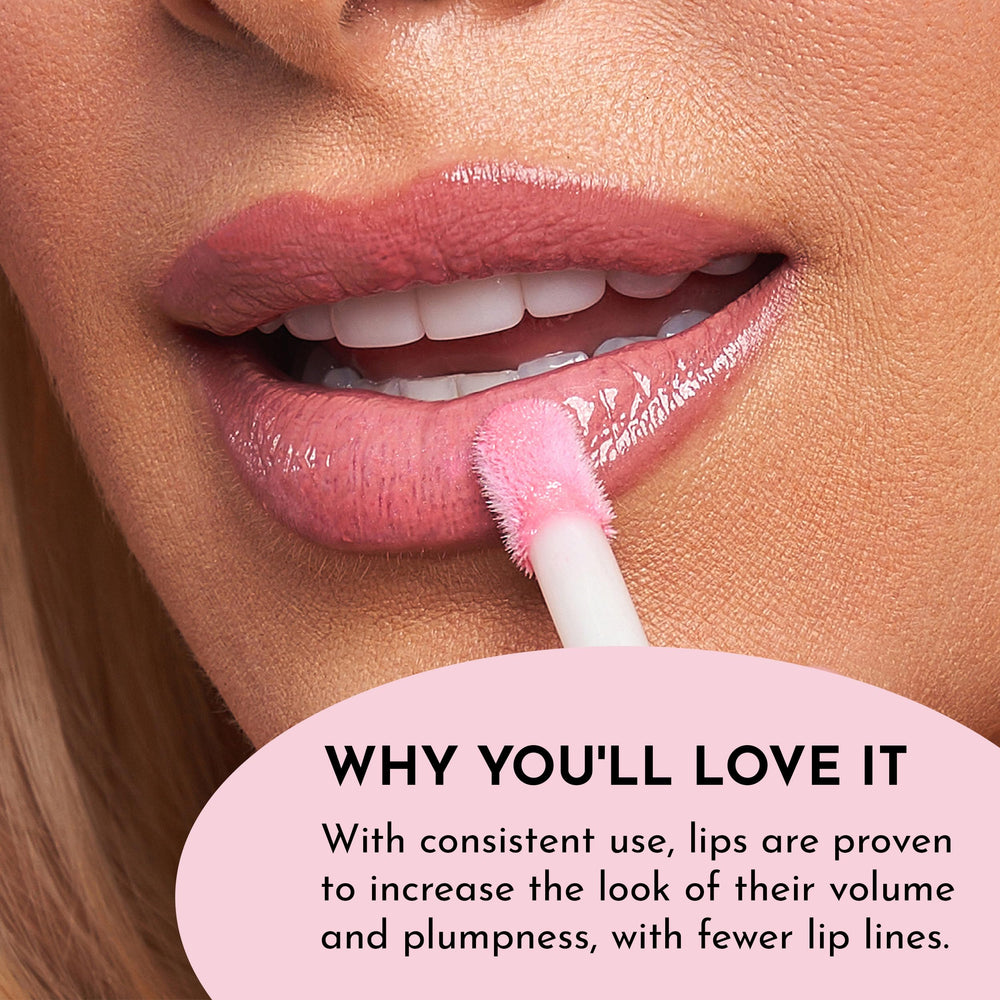 Shea Butter and Rosehip Oil nourish lips while delivering shimmer.