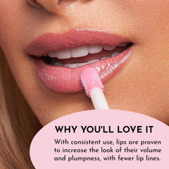 Shea Butter and Rosehip Oil nourish lips while delivering shimmer.