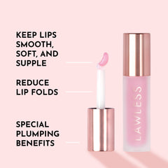 Lawless Forget the Filler texture swatch on lips offers hydrated shine