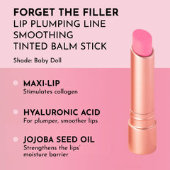 Lawless Forget the Filler balm application demonstrates plump lips with rosy tint.