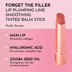 LAWLESS Forget the Filler balm Georgie swatch on lips shows tint and applicator use.