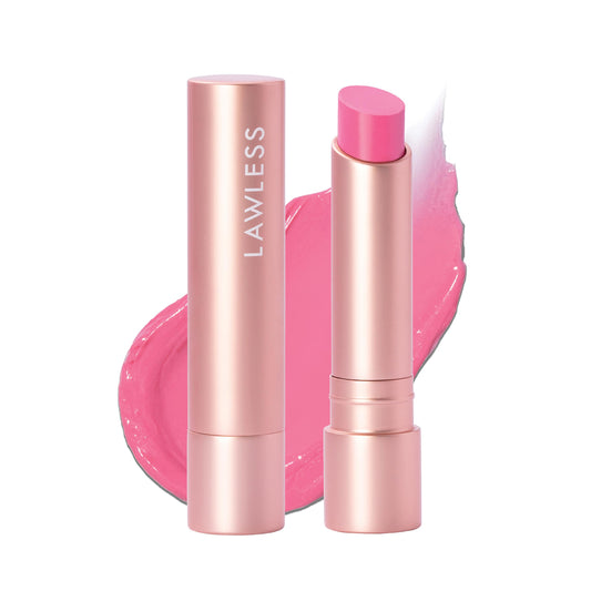 Lawless Forget the Filler lip plumping tinted balm Baby Doll swatch adds cushiony color and hydration.