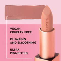 Close-up of Lawless Lipstick Fawn texture showcases creamy, hydrating formula