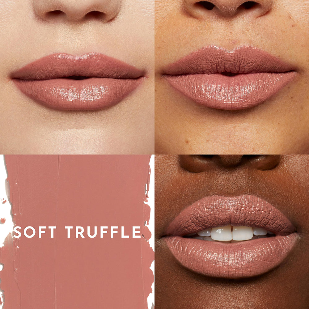 Lawless Forget the Filler Soft Truffle on lips demonstrates subtle plumpness potential.