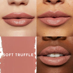 Lawless Forget the Filler Soft Truffle on lips demonstrates subtle plumpness potential.