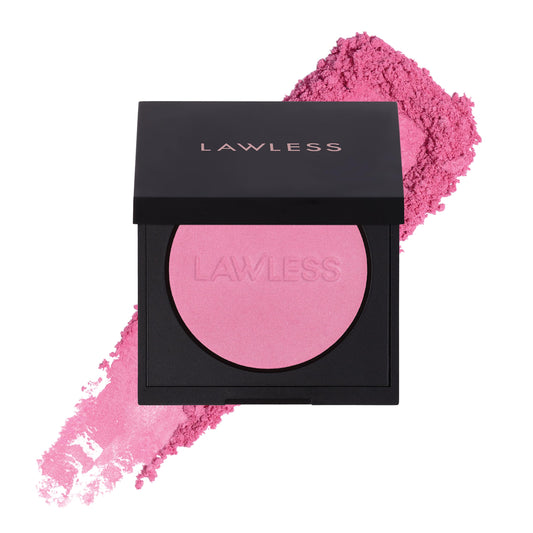 LAWLESS Make Me Blush Daisy Pink compact delivers a natural, talc-free glow.