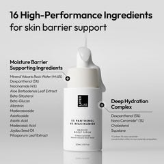 LAYERLAB Barrier Boost Serum panthenol illustration highlighting calming care.