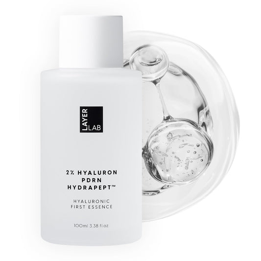 LayerLab Hyaluronic First Essence bottle for a premium, hydrated skin ritual.