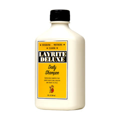 Layrite Daily Shampoo bottle highlights hemp and eucalyptus for soothed, balanced scalp