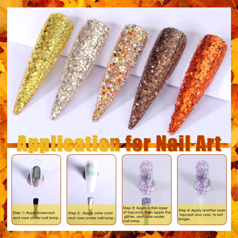 Laza Autumn Nail Glitter applied on nails or face creates sparkling festive accents