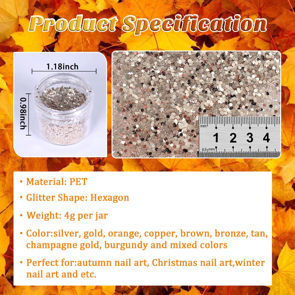 Laza Autumn Nail Glitter color swatches display rich iridescence for autumn-inspired styles