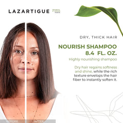 Lazartigue Nourish Shampoo with Babassu Butter focus, delivers rich hydration for manageability and shine.