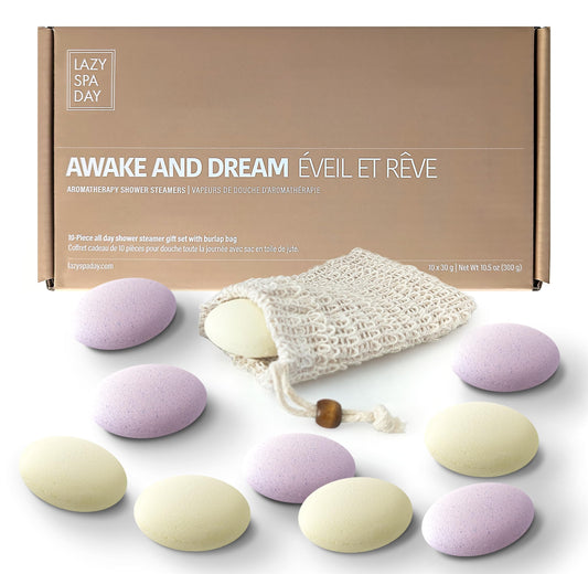 Lazy Spa Day Awake & Dream Gift Set image showing energizing and calming aromas.
