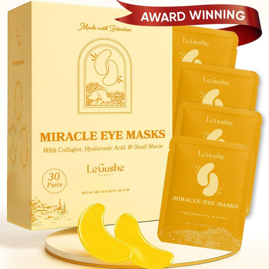 LE GUSHE Gold Under Eye Patches tackle puffy eyes for a refreshed look.