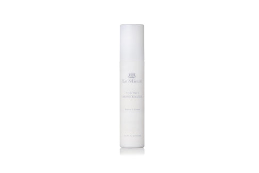 Le Mieux Essence Moisturizer bottle closeup highlights peptide formula for rejuvenation.