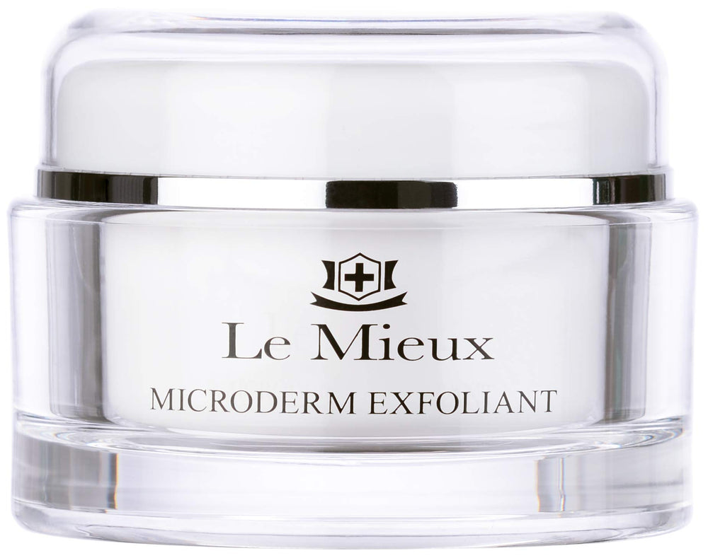 Le Mieux Microderm Exfoliant on face and neck for radiant, refined skin.
