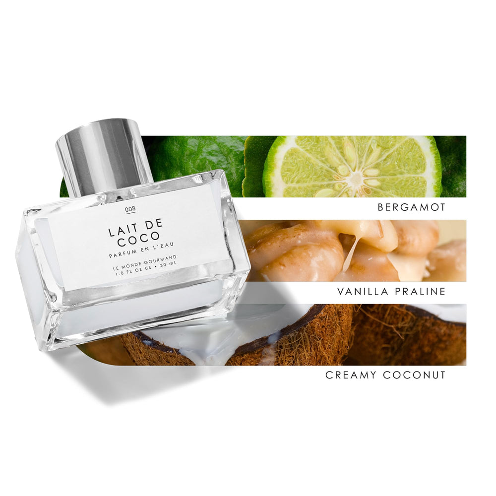 Le Monde Gourmand Lait de Coco bergamot zest accent at top-notes for brightness.
