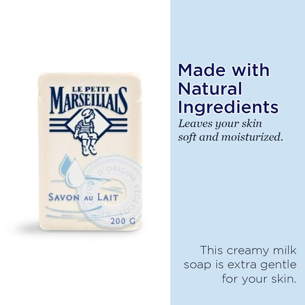 Close-up of Le Petit Marseillais Lait bar reveals creamy milk scent